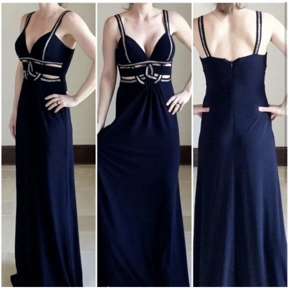 Blondie Nites Vintage Dress Sz 5 Women’s Y2K Prom Gown Sequin Cutouts Blue - Picture 1 of 8
